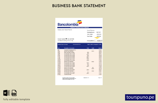 listo para imprimir Plantilla de extracto firme del Banco Bancolombia en Word y 